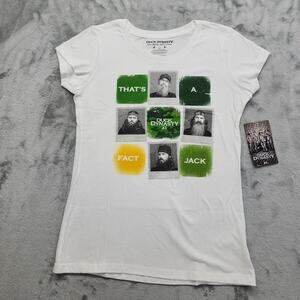 NEW Duck Dynasty Crew Neck Shot Sleeve Graphic Tee Size L White TV A&E Hunting